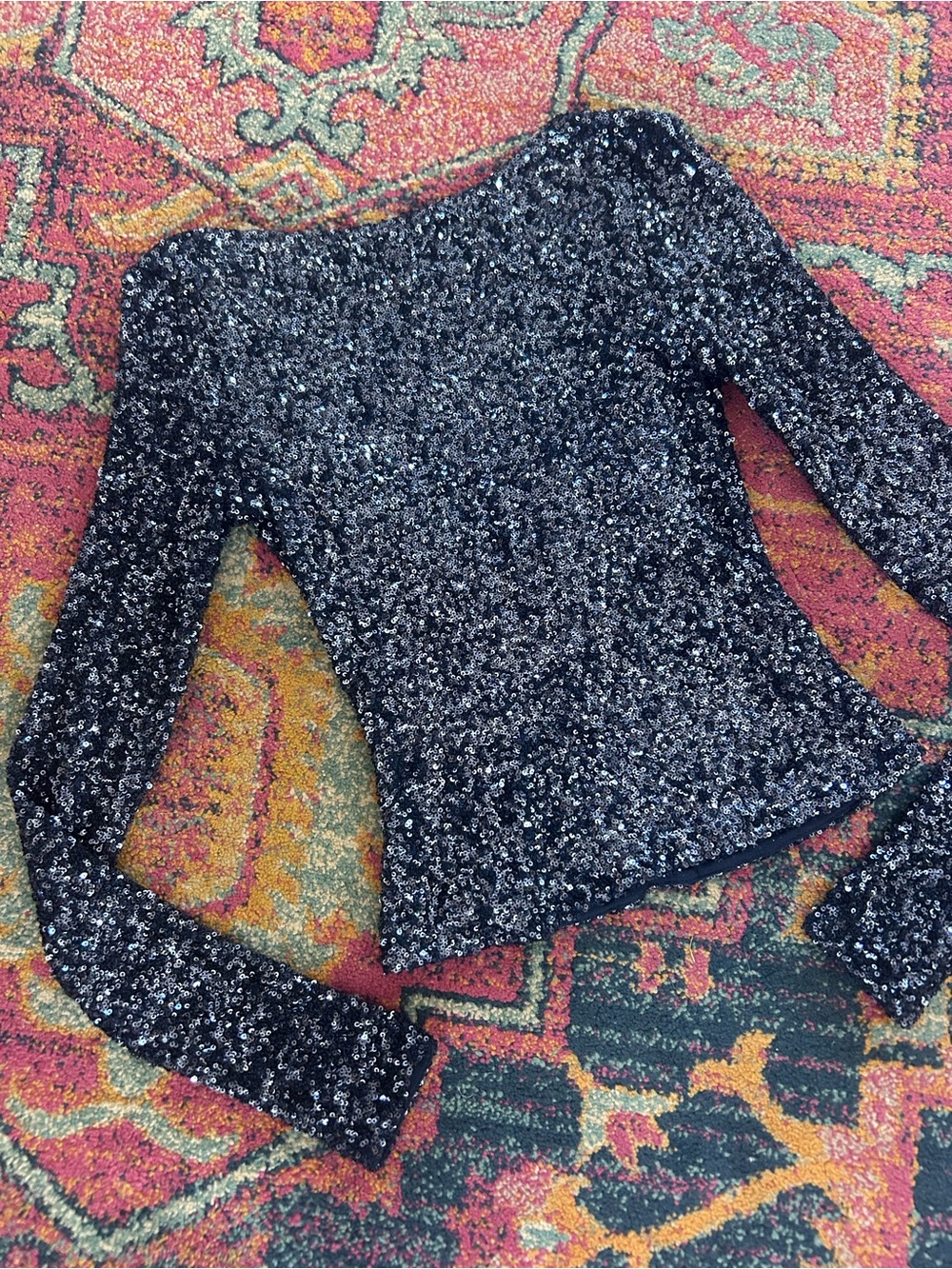 Free People | Women's Navy Blue Leading The Way Sequin Long-Sleeve Top Size XS - Picture 10 of 16